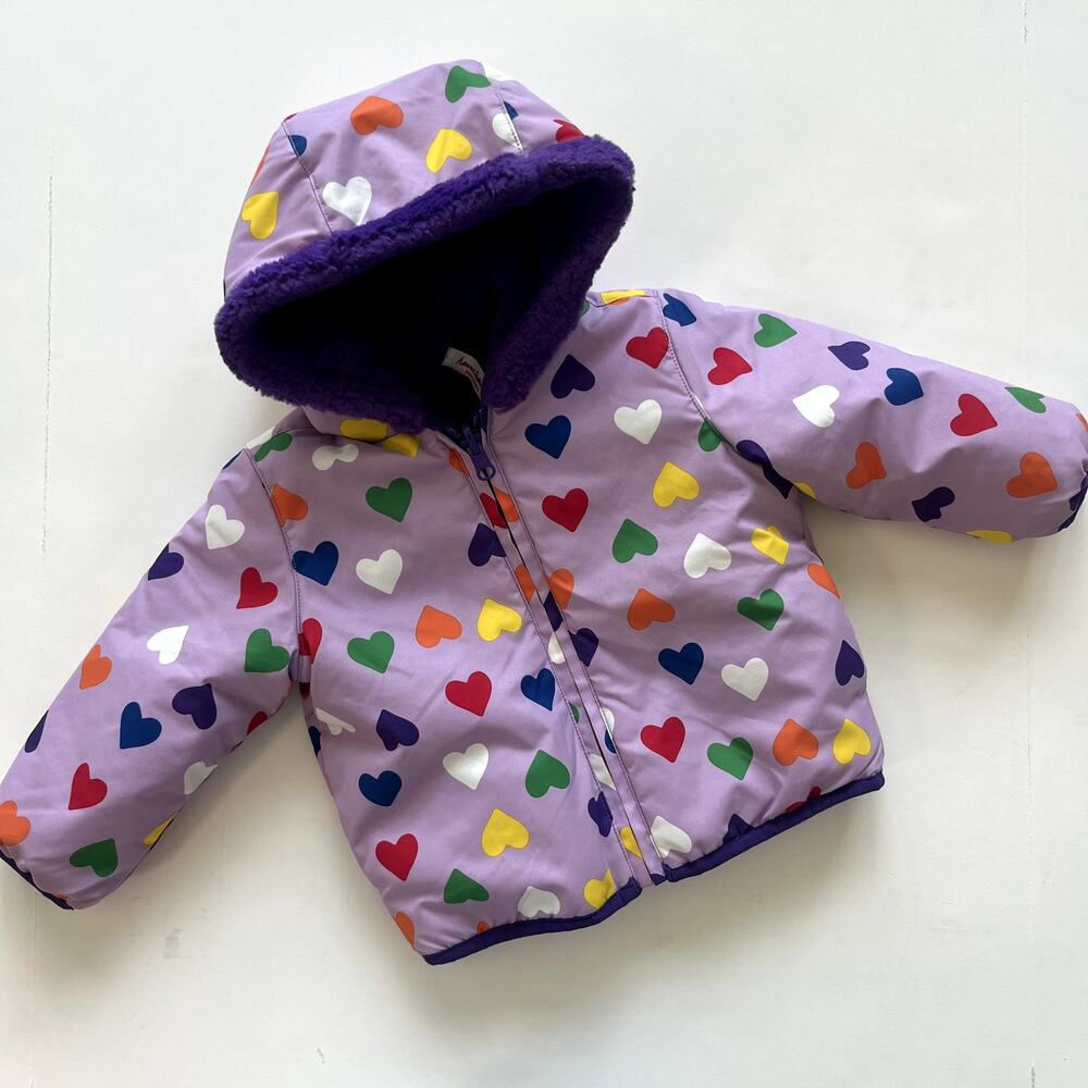 Hanna Andersson Girls Reversible Purple Heart Print Zip-Up Jacket Size 2T/80